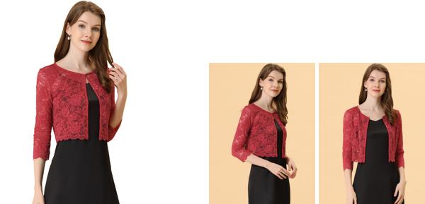 Allegra K 総 レースボレロ ショート丈 カーディガン ジャケット