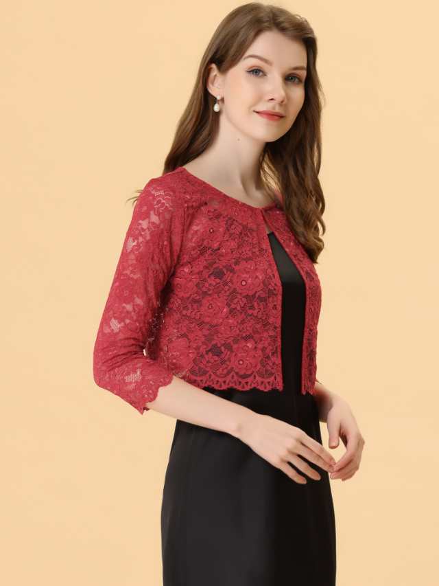 Allegra K 総 レースボレロ ショート丈 カーディガン ジャケット