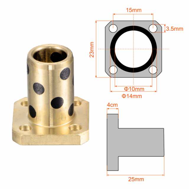 uxcell スリーブベアリング 内径10mm 外径14mm 長さ25mm 四角フランジ