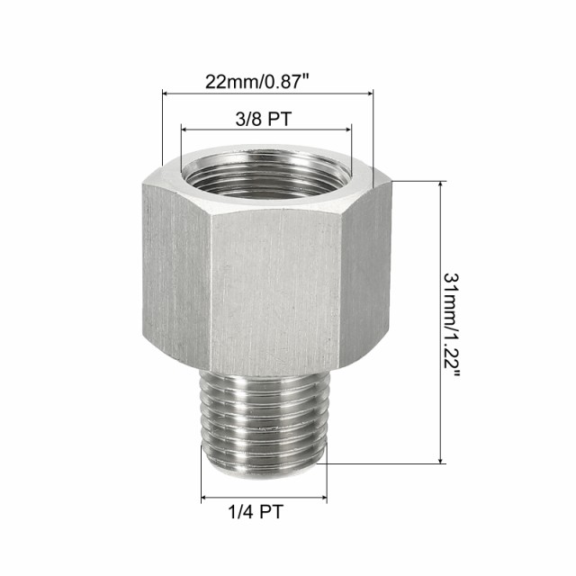 uxcell 六角レデューサーブッシング 1/4 PTオス-3/8 PTメス ステンレス