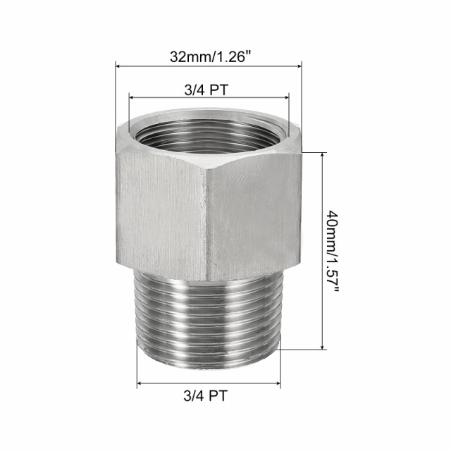 uxcell 六角レデューサーブッシング 3/4 PTオス-3/4 PTメス ステンレス