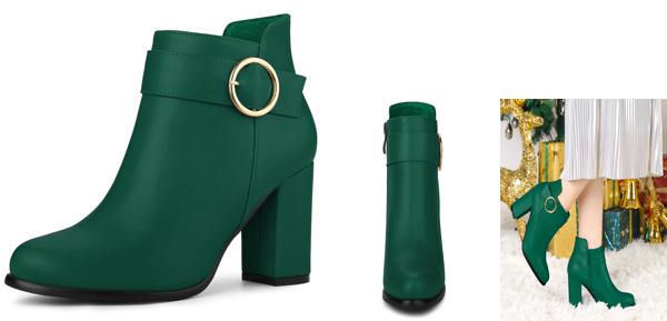 Allegra K アンクルブーツ ブーティ 丸バックル チャンキーハイヒール ラウンドトゥ レディース グリーン 25.0 cmの通販は