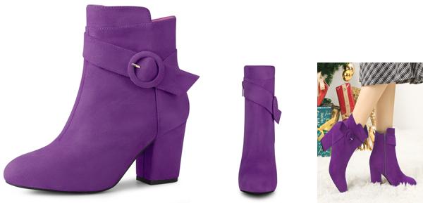 Allegra K アンクルブーツ ブロックヒール バックルストラップ ジッパー レディース パープル 26.0 cmの通販は