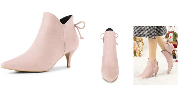 Allegra K アンクルブーツ ブーティ キトゥンヒール ポインテッドトゥ レディース ダスティピンク 27.5cmの通販は