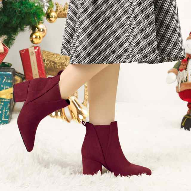 Allegra K アンクルチェルシーブーツ ポインテッドトゥ ブロックヒール レディース ブルゴーニュ 26.5 cmの通販は