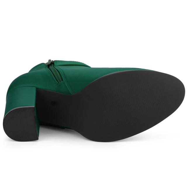 Allegra K アンクルブーツ ブーティ 丸バックル チャンキーハイヒール ラウンドトゥ レディース グリーン 25.0 cmの通販は