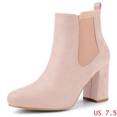 Allegra K チェルシー アンクルブーツ ラウンドトゥ 厚底 太ヒール レディース ダークピンク 25.0cmの通販は