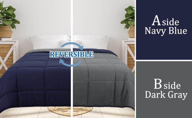 PiccoCasa 掛け布団 かけ布団 オールシーズン 洗える 柔らかい肌触り 羽毛布団 軽量 通気性良い サンドブラスト埋め込み式コーナータブ付き 一枚 ダークグレー／ネイビー Twinの通販は 7,219円