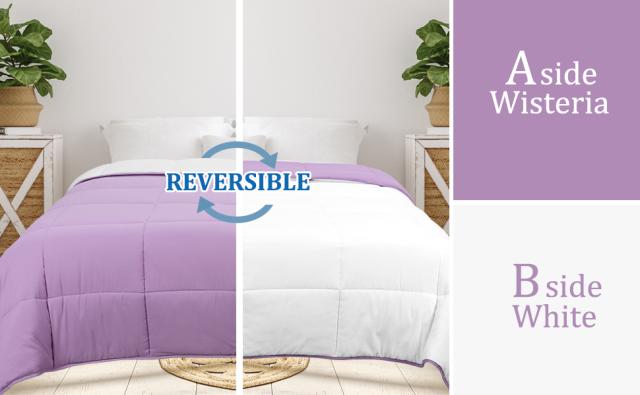 PiccoCasa 掛け布団 かけ布団 オールシーズン 洗える 柔らかい肌触り 羽毛布団 軽量 通気性良い サンドブラスト埋め込み式コーナータブ付き 一枚 ライトパープル/ホワイト Queenの通販は