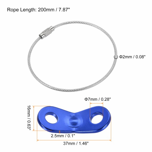 uxcell アルミロープテンショナー スチールリング付き 直径7 mm 2穴 テントコードアジャスター アウトドアキャンプハイキング旅行用  ブル｜au PAY マーケット