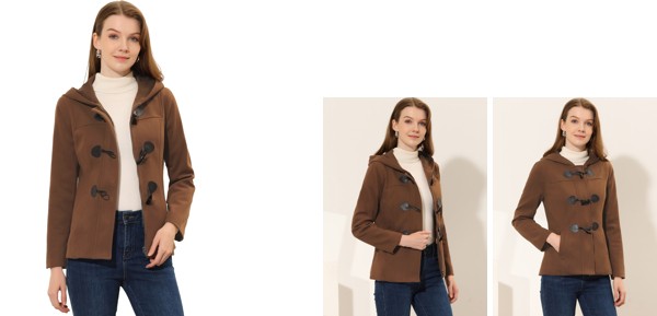 Allegra K ダッフルコート ショート ピーコート トグル ジッパー クロップド フード付き ダッフルフロントレディース ダークブラウン Sの通販は