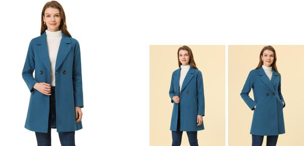 Allegra K チェスターコート レディース ジャケット 秋冬 ラシャコート アウター コート ラグランスリーブ 防寒 ダークブルーグレー Mの通販は 6,680円