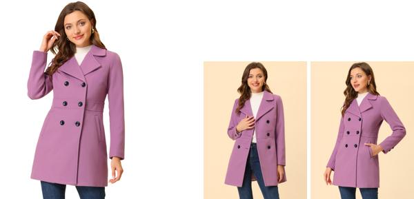 Allegra K チェスターコート ダブルコート トレンチコート アウター ロングコート 防寒 秋冬 レディース パープル XSの通販は 6,236円