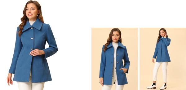 Allegra K ロングコート アウター ターンダウンカラー シングルブレスト スラントポケット レディース ブルー XSの通販は 6,212円