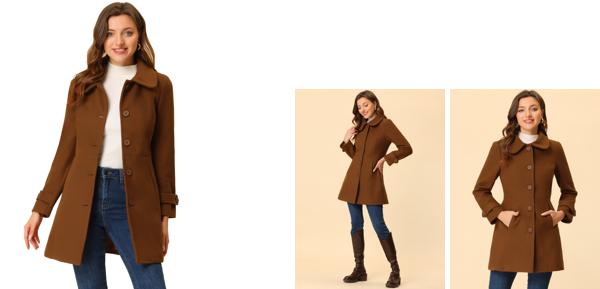 Allegra K ロングコート アウター 丸襟 シングルブレスト ボタン レディース ブラウン Mの通販は 8,018円