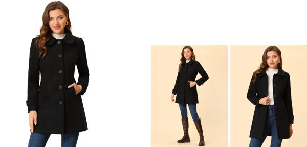 Allegra K ロングコート アウター 丸襟 シングルブレスト ボタン レディース ブラック Sの通販は 7,025円