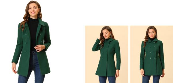 Allegra K ロングコート ピーコート ダブルブレスト