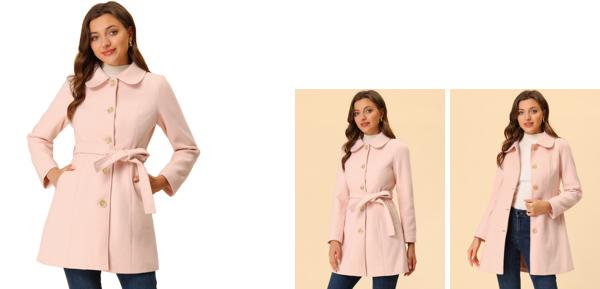 Allegra K ロングコート ト レンチコート ラペルカラー 冬 エレガント レディース ピンク Sの通販は 8,316円