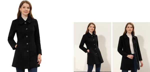 Allegra K ロングコート 冬 フェイクファーカラー 暖かい レディース ブラック S