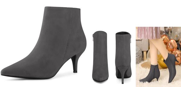 Perphy アンクルブーツ スティレットヒール ポイテッドトゥ サイドジップ レディース グレー 26.0 cmの通販は