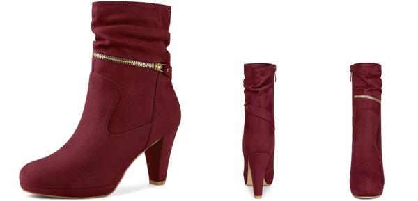 Perphy ミッドカーフブーツ 厚底 ブロックヒール レディース ブルゴーニュ 24.0cmの通販は 5,668円