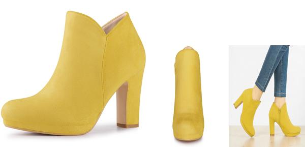 Perphy アンクルブーツ ショートブーツ チャンキーヒール ブーティ ラウンドトゥ レディース イエロー 22.0cmの通販は 4,844円