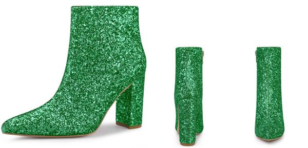 Perphy アンクルブーツ スパンコール ショートブーティ チャンキーヒール ポインテッドトゥ レディース グリーン 26.5の通販は 5,053円