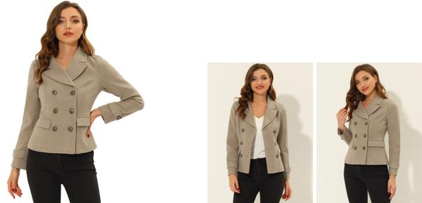 Allegra K コート レディース アウターウェア 長袖 ノッチドラペル ダブルブレスト 秋冬 ライトブラウン Sの通販は