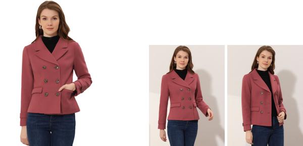 Allegra K コート レディース アウターウェア 長袖 ノッチドラペル ダブルブレスト 秋冬 ダークピンク Mの通販は 5,909円