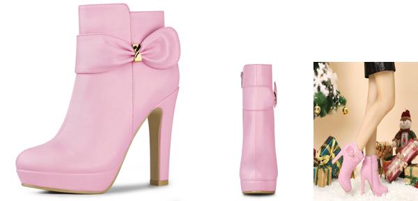 Allegra K ボウ飾り アンクルブーツ ショートブーツ チェンキーハイヒール プラットフォーム レディース ピンク 25.0 cmの通販は 5,491円