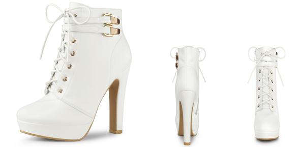 Allegra K レースアップ アンクルブーツ プラットフォーム ブロックヒール レディース ホワイト 26.0 cmの通販は