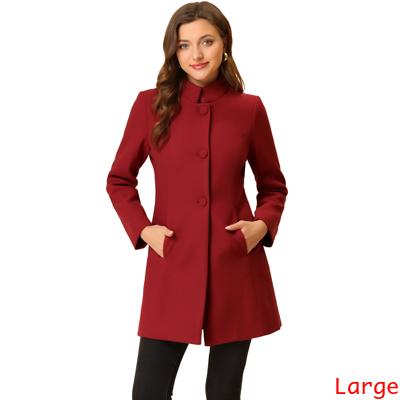 Allegra K オーバーコート ロングコート ミドル丈 スタンド襟 シングルブレスト エレガント 冬 レディース レッド Lの通販は 6,191円
