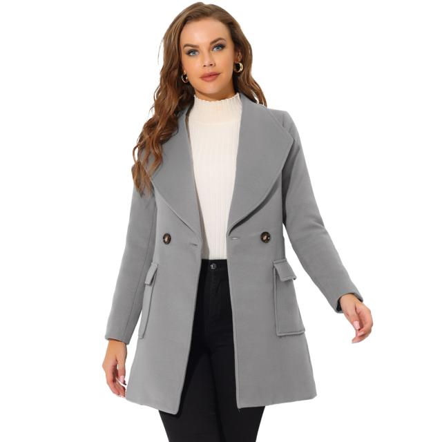 Allegra K 梳毛 ウールコート ショールカラー ベルト ポケット付き 無地 冬 レディース グレー XLの通販は 7,630円