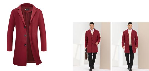 Lars Amadeus トレンチコート ロングピーコート オーバーコート ラペルカラージャケット シングルブレスト ウォーム メンズ ブルゴーニュ Sの通販は 4,781円