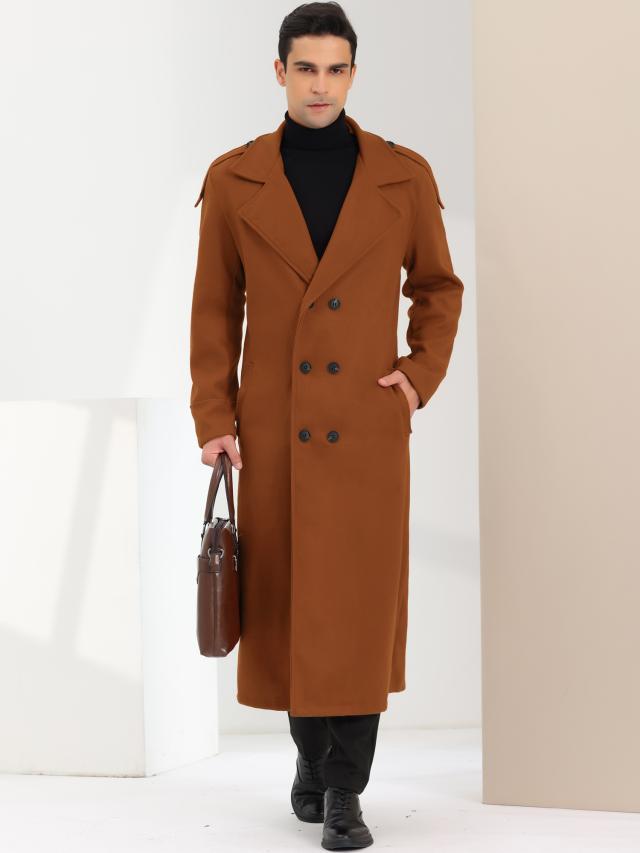 Lars Amadeus オーバーコート ウィンター ピーコート ノッチラペル ダブルブレスト 無地 メンズ ブラウン XLの通販は