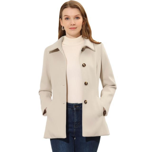 Allegra K オーバーコート ピーコート 襟付き シングルブレスト 冬 レディース女性のオーバーコート襟シングルブレストピーコート ベージュ XSの通販は 5,788円