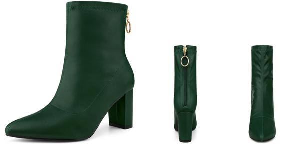 Allegra K アンクルブーツ ブロックヒール バックジップ レディース グリーン 25.5 cm 4,896円