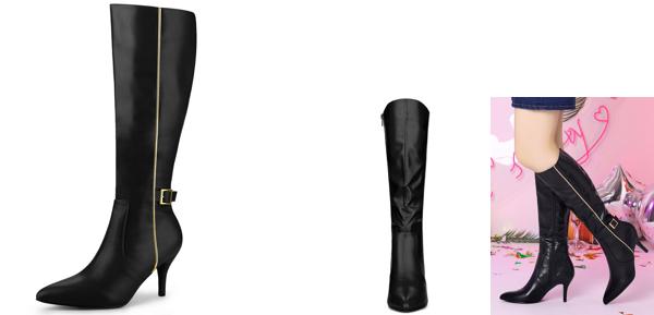 Allegra K ニーハイ ブーツ スティレットヒール ポイテッドトゥ レディース ブラック 28.0 cmの通販は