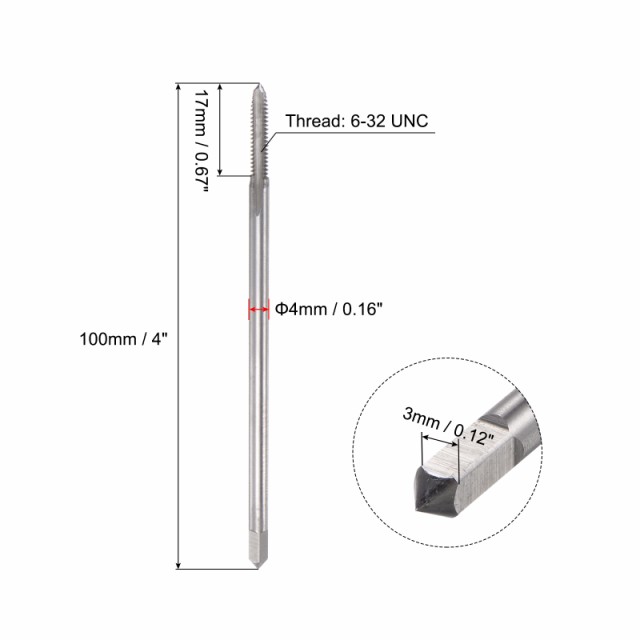 uxcell ねじ切りタップ #6-32 UNC 高速度鋼(HSS) 3ストレートフルート