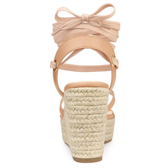 Allegra K フリップフロップサンダル エスパドリーユ プラットフォームウェッジレースアップサンダル レディース ヌード 23.5cmの通販は