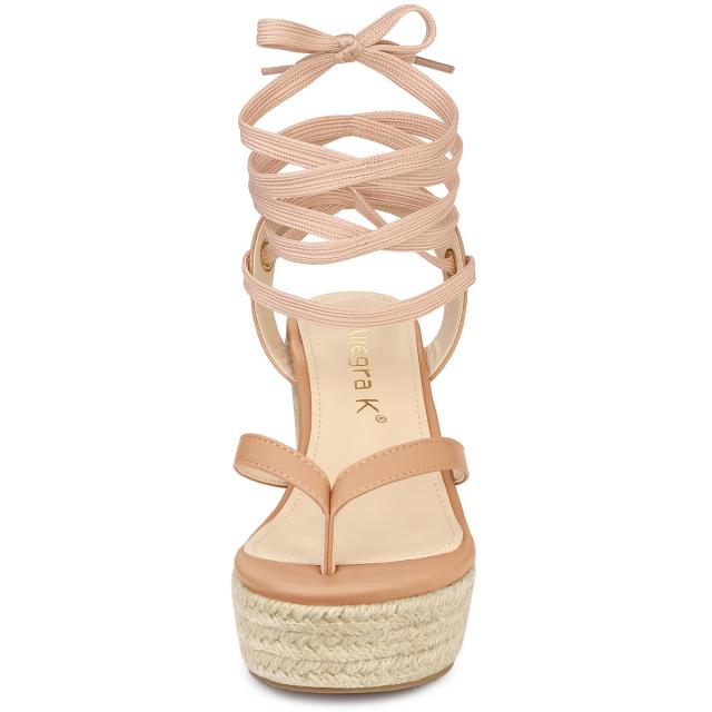 Allegra K フリップフロップサンダル エスパドリーユ プラットフォームウェッジレースアップサンダル レディース ヌード 25.0cmの通販は