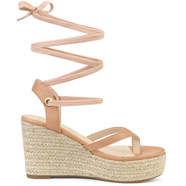 Allegra K フリップフロップサンダル エスパドリーユ プラットフォームウェッジレースアップサンダル レディース ヌード 25.0cmの通販は