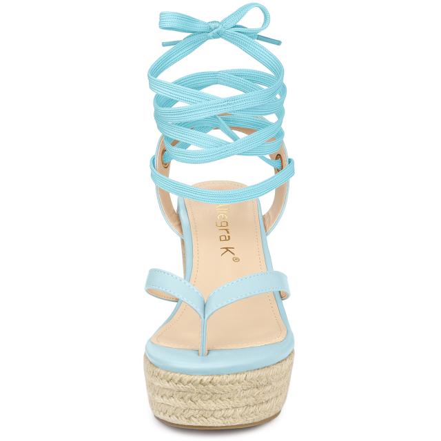 Allegra K フリップフロップサンダル エスパドリーユ プラットフォームウェッジレースアップサンダル レディース ライトブルー 24.0cmの通販は Allegra K フリップフロップサンダル エスパドリーユ プラットフォームウェッジレースアップサンダル レディース ライトブルー 24.0cmの通販は