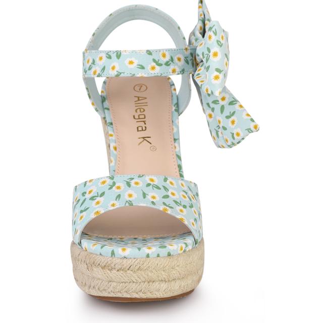 Allegra K ウェッジサンダル 花柄 プラットフォーム ウェッジヒール レディース スカイブルー 23.5 cmの通販はその他サンダル
