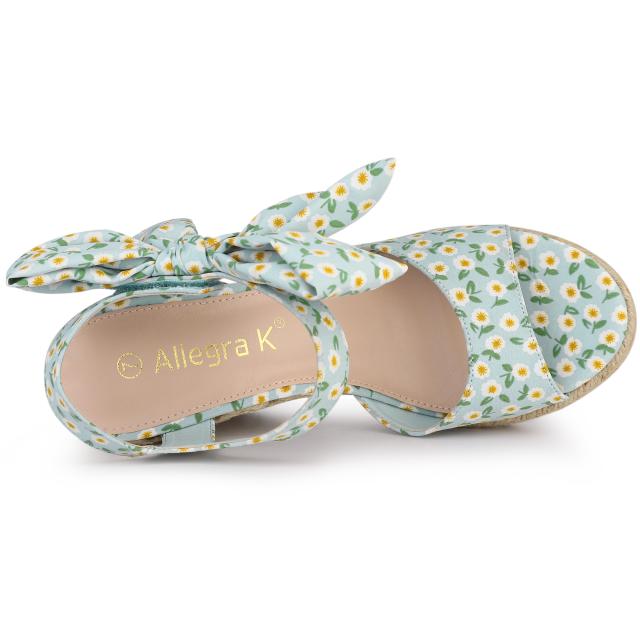 Allegra K ウェッジサンダル 花柄 プラットフォーム ウェッジヒール レディース スカイブルー 23.5 cmの通販は