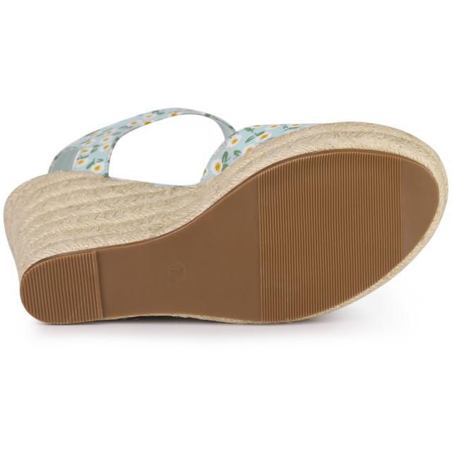 Allegra K ウェッジサンダル 花柄 プラットフォーム ウェッジヒール レディース スカイブルー 23.5 cmの通販は