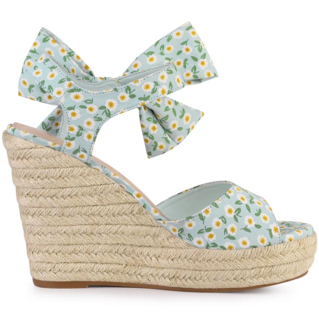 Allegra K ウェッジサンダル 花柄 プラットフォーム ウェッジヒール レディース スカイブルー 23.5 cmの通販は