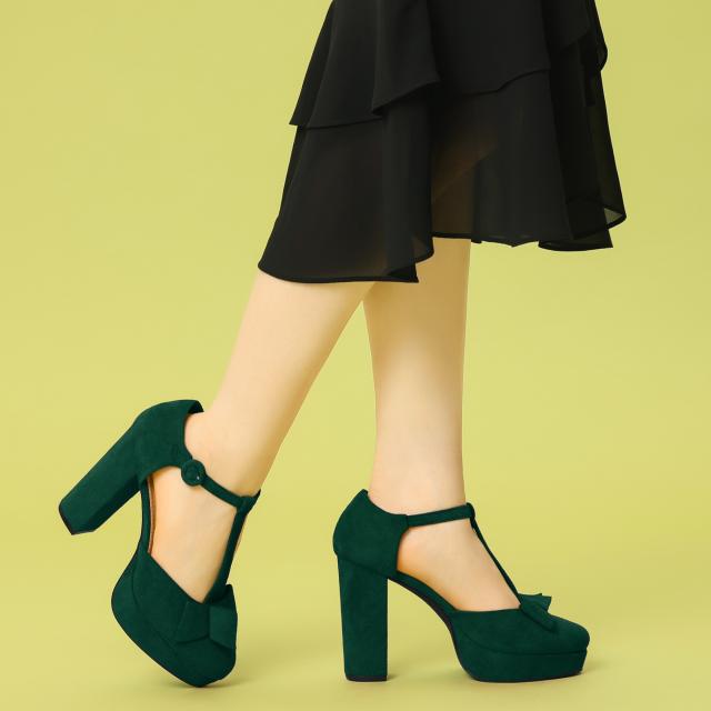 Allegra K Tストラップ パンプス ラウンドトゥ ブロックヒール レディース グリーン 24.5 cmの通販は 4,577円