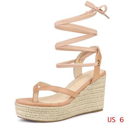 Allegra K フリップフロップサンダル エスパドリーユ プラットフォームウェッジレースアップサンダル レディース ヌード 23.5cmの通販は