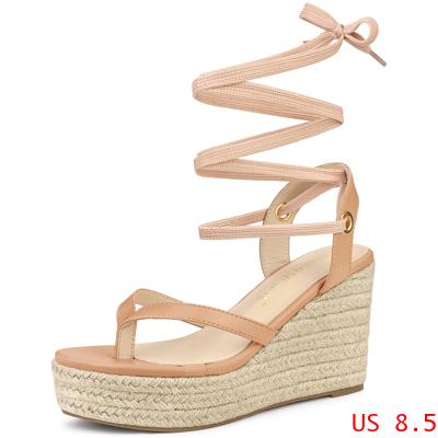 Allegra K フリップフロップサンダル エスパドリーユ プラットフォームウェッジレースアップサンダル レディース ヌード 25.0cmの通販は